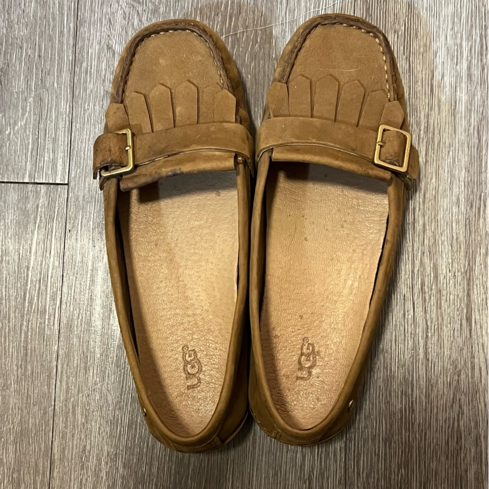 UGG Women's Chestnut Suede Kiltie Loafers with Gold Buckle